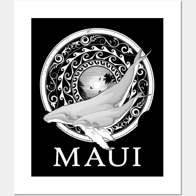 Humpback whales Shield of Maui Wall Art by NicGrayTees